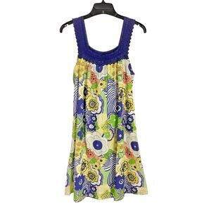 Vintage Adini S Groovy Floral Mini Dress India‎ Cotton Y2K Psychedelic Boho